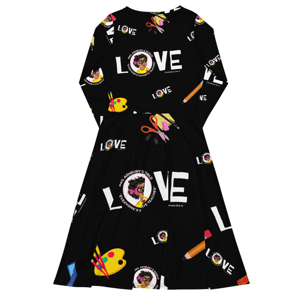 LOVE All-over print long sleeve midi dress