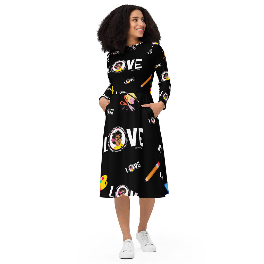 love sleeve midi dress Lady Black Tie - Romantic Love - Brown Long Sleeve Midi Dress