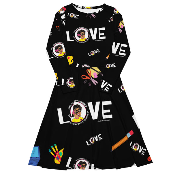 LOVE All-over print long sleeve midi dress